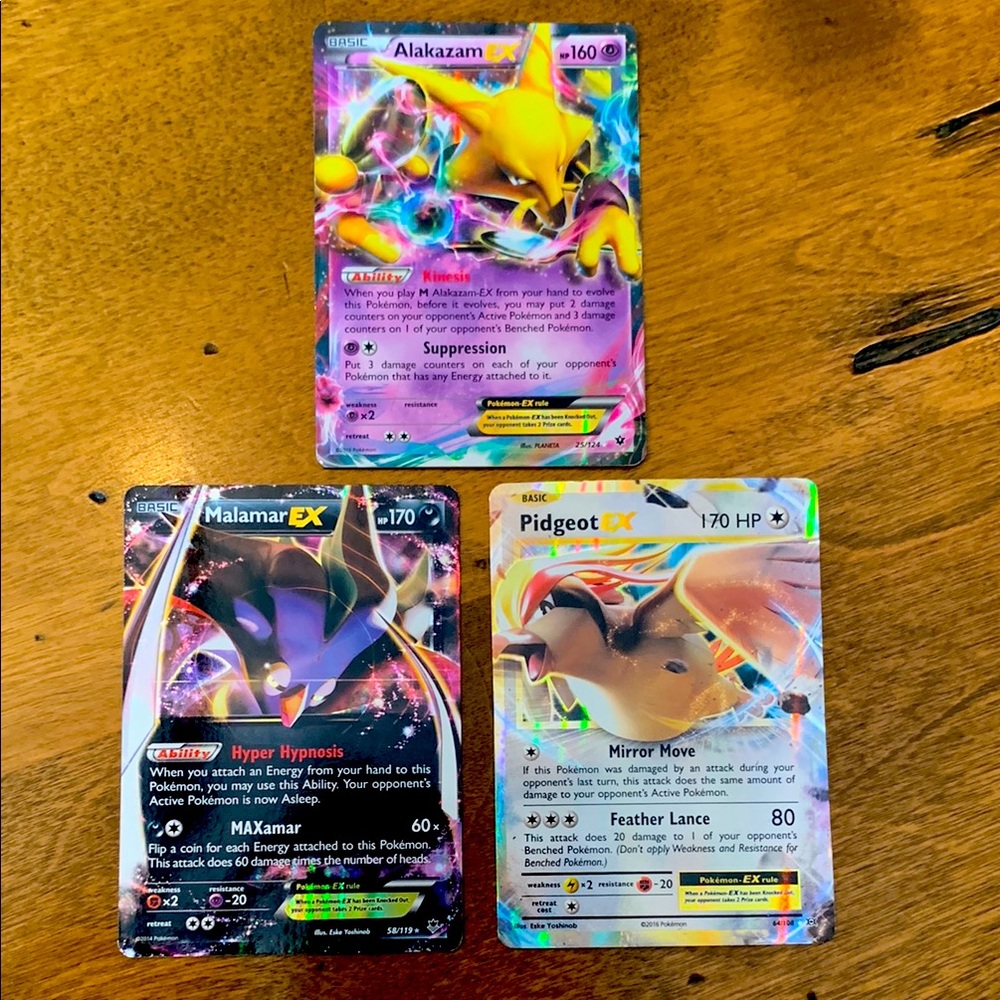 Alakazam, Malamar, and Pidgeot Pokémon Cards